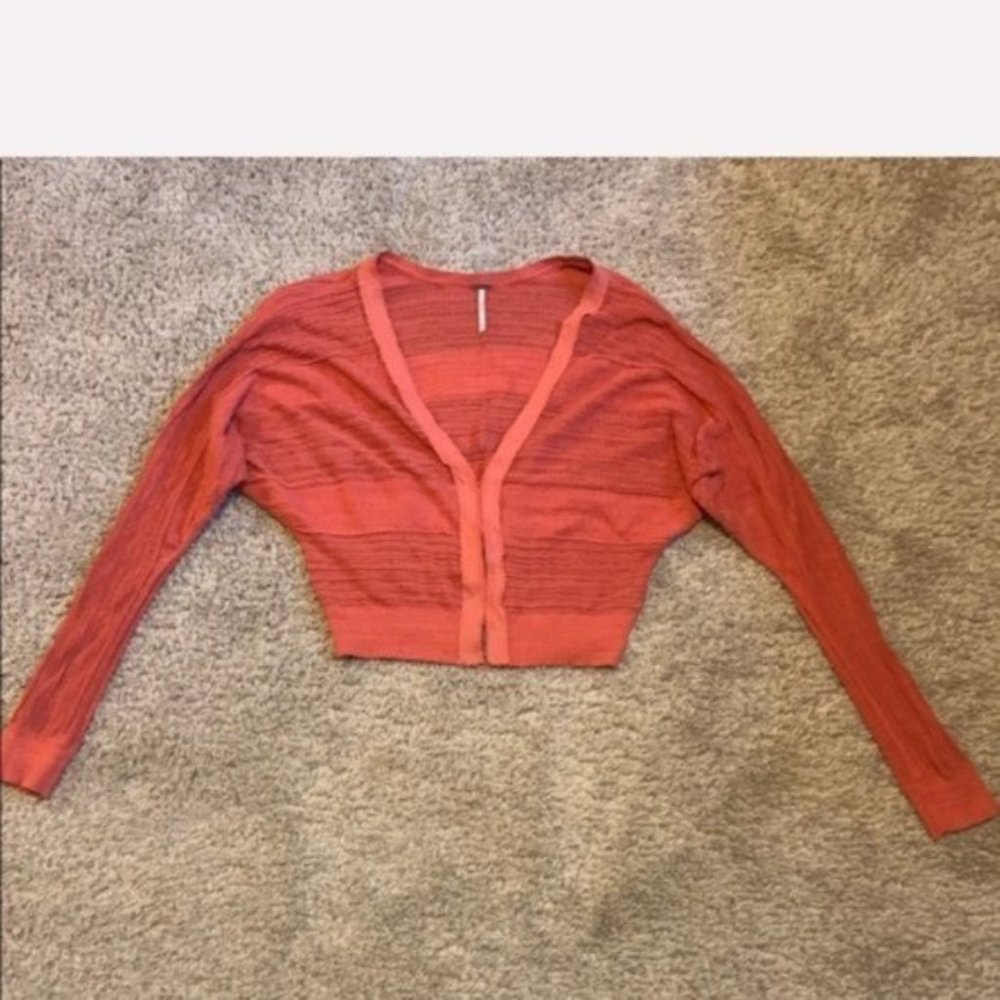 Free People Orange Button/Hook Up Long Sleeve Top